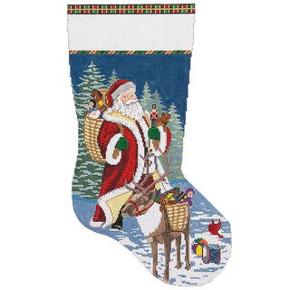 Santa Reindeer & Toy Basket Stocking on 13 Painted Canvas Susan Roberts Needlepoint Designs Inc. 
