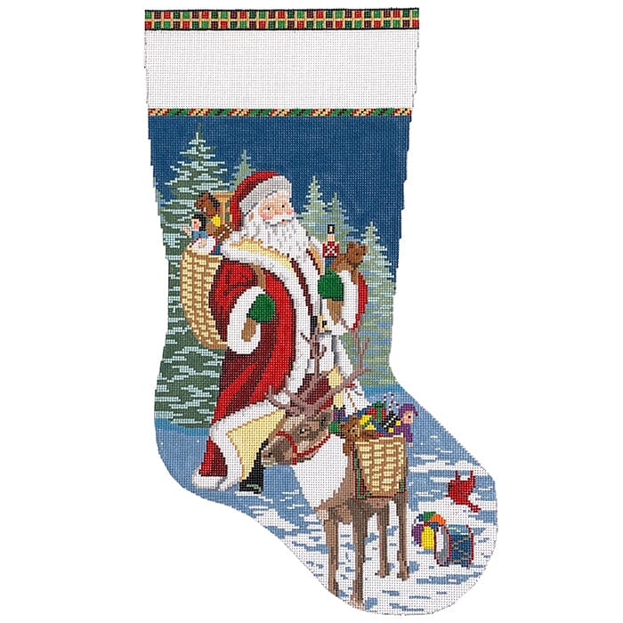 Santa Reindeer & Toy Basket Stocking on 13 Painted Canvas Susan Roberts Needlepoint Designs Inc.  - 1