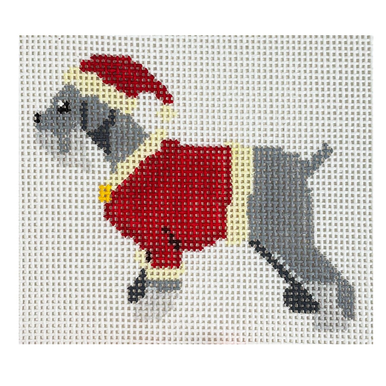 Santa Schnauzer Painted Canvas Dogwood Needlepoint  - 1