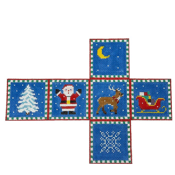 Santa Sleigh Reindeer and Tree Cube Painted Canvas Susan Roberts Needlepoint Designs Inc.  - 1