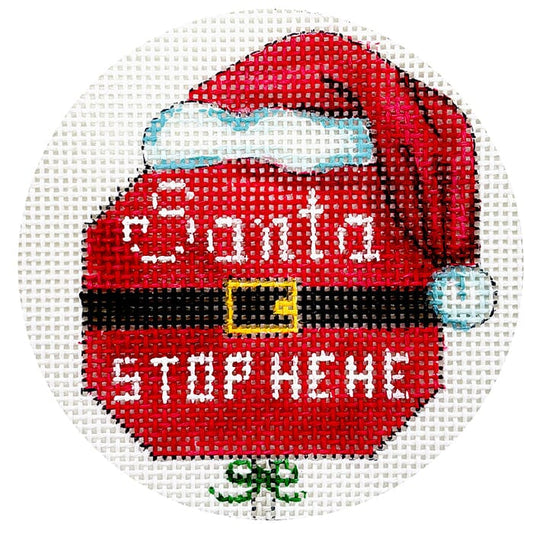 Santa Stop Here Round Painted Canvas Alice Peterson Company 