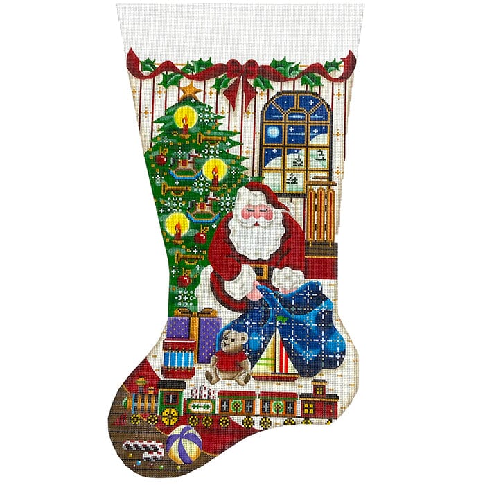 Santa Toys for Boys Stocking TTL on 13 Painted Canvas Rebecca Wood Designs 
