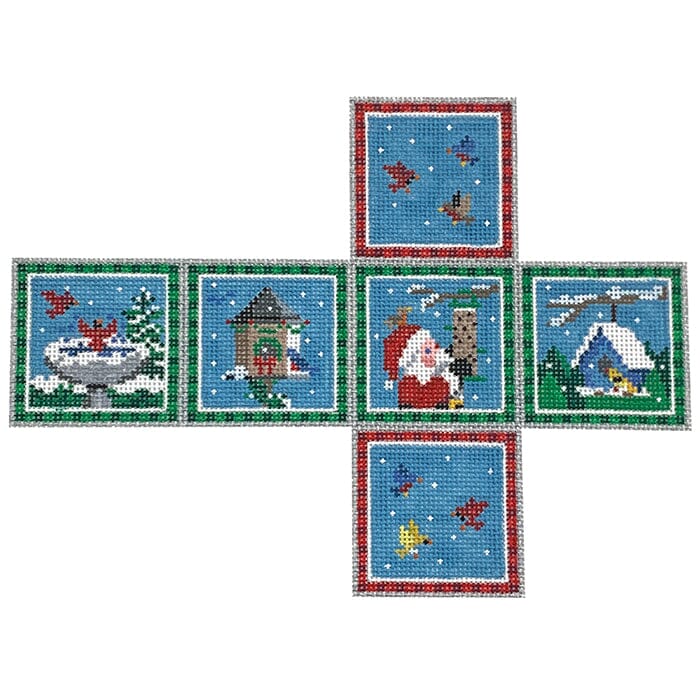 Santa w/ Birds 2" Cube #18 Painted Canvas Susan Roberts Needlepoint Designs Inc.  - 1