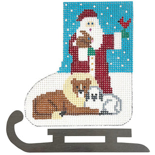 Santa w/ Lion and Lamb Mini Skate Ornament Painted Canvas Shelly Tribbey 
