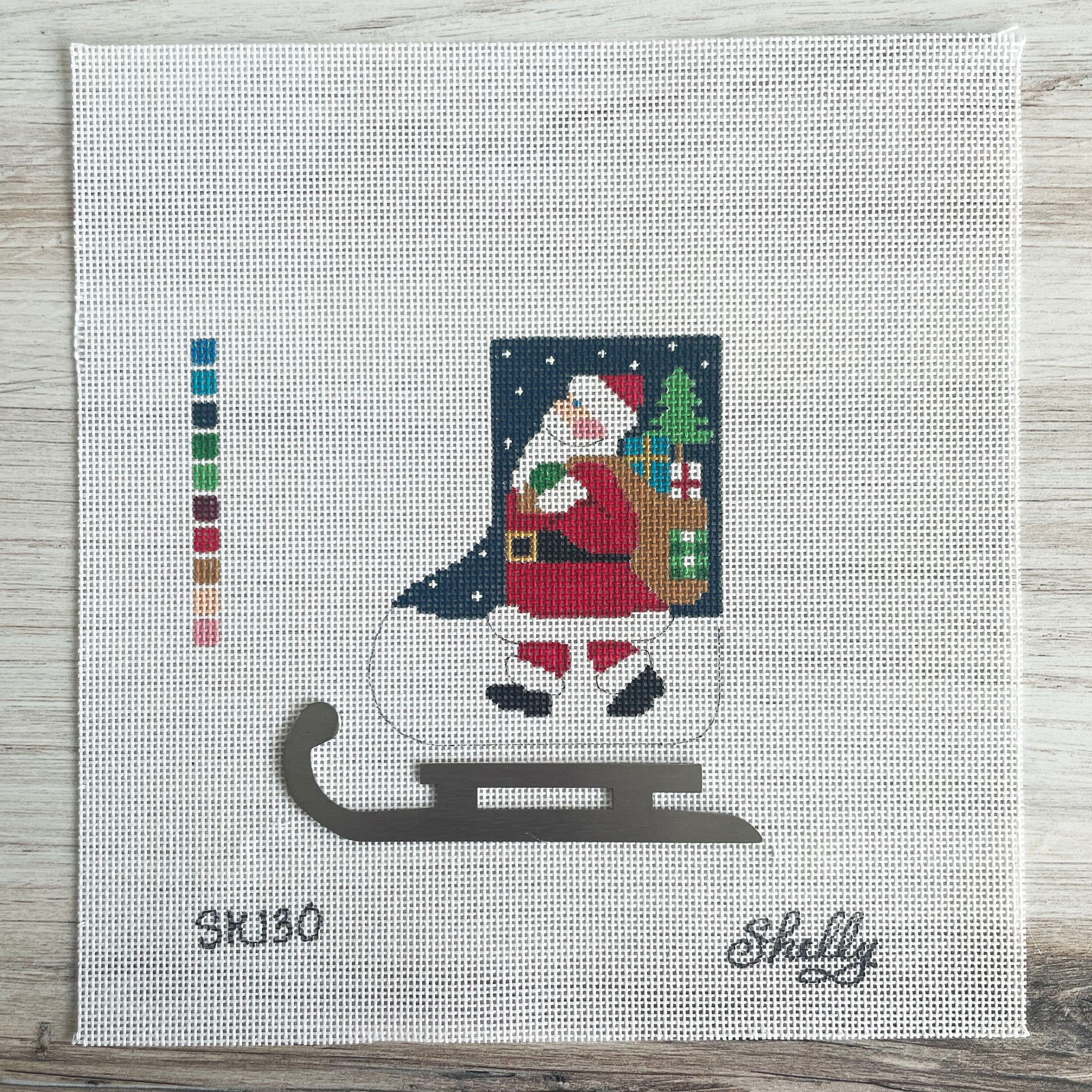 Santa with Gift Bag Mini-Skate Ornament Painted Canvas Shelly Tribbey 