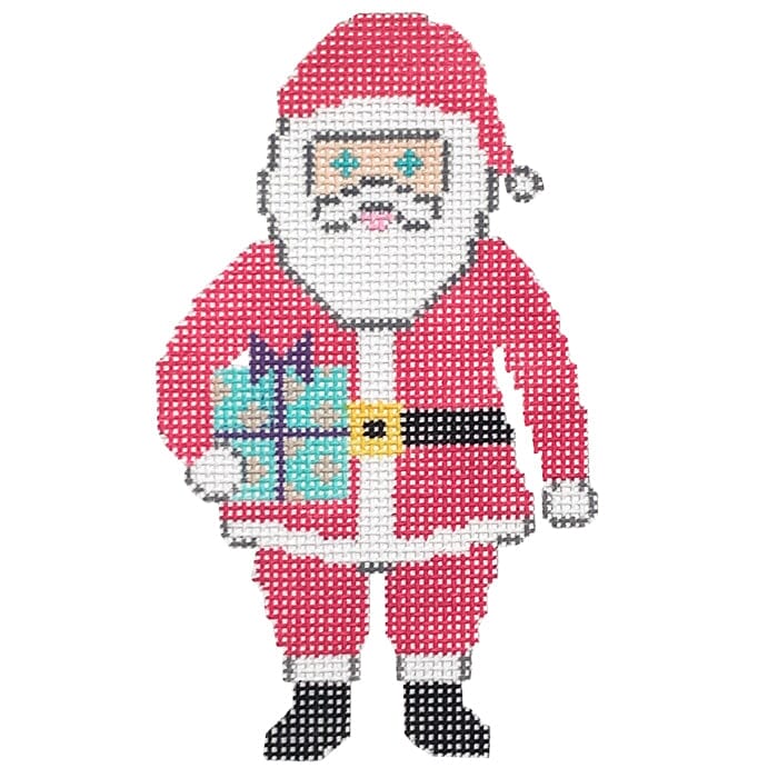 Santa with Present Painted Canvas Stitch Rock Designs  - 1