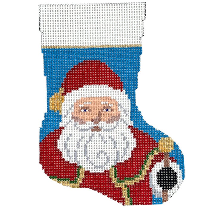 Santa with Staff Mini Stocking Painted Canvas Susan Roberts Needlepoint Designs Inc. 