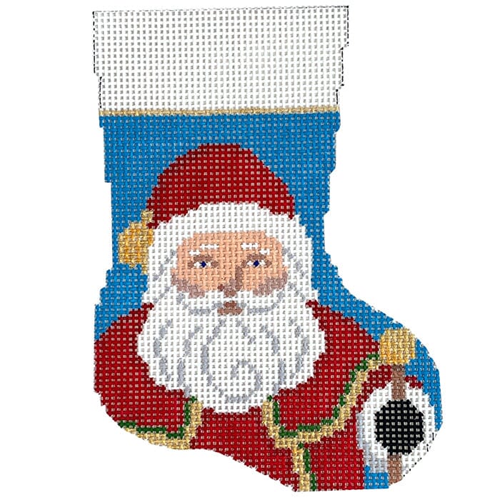 Santa with Staff Mini Stocking Painted Canvas Susan Roberts Needlepoint Designs Inc.  - 1