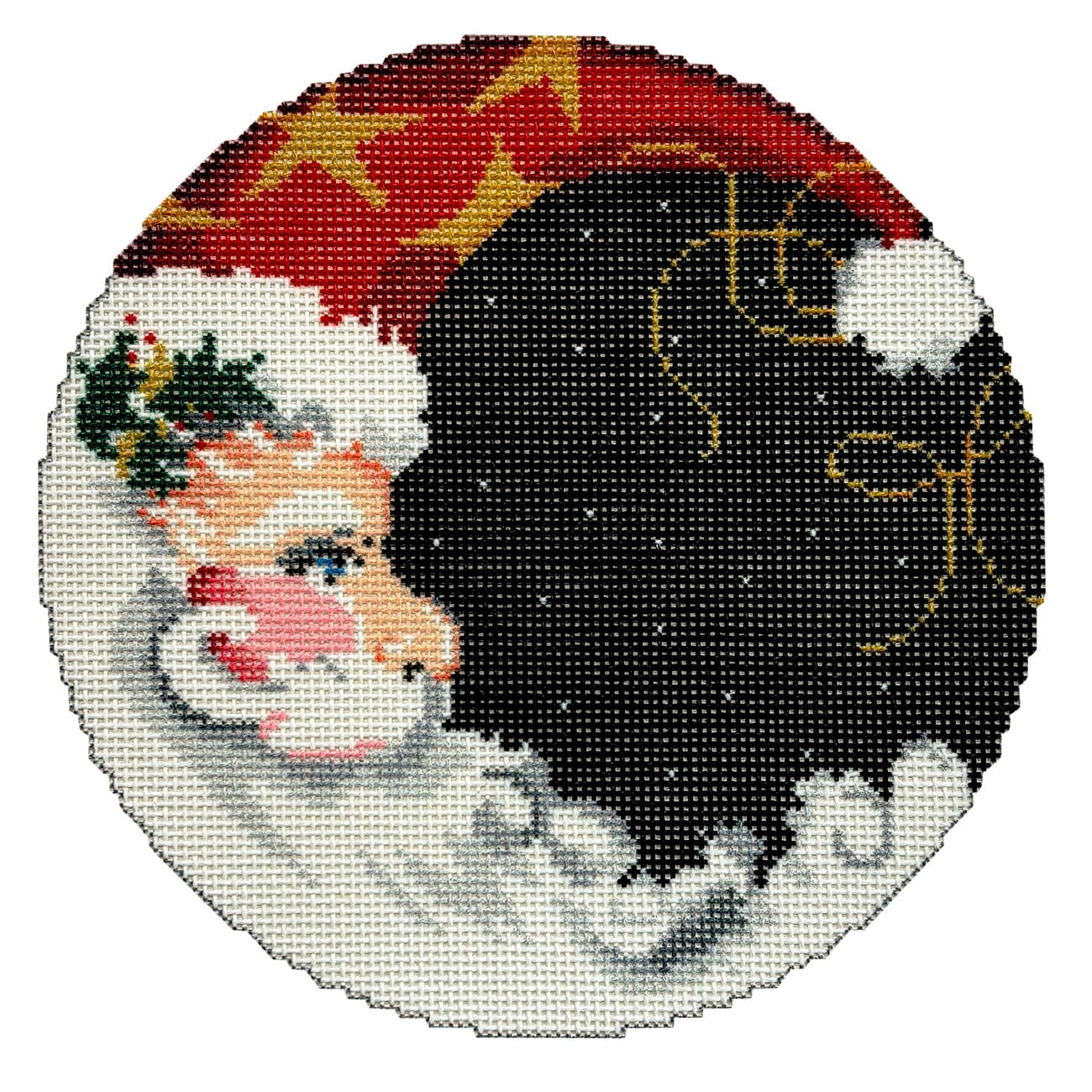 Santa/Moon Round Printed Canvas Two Sisters Needlepoint 
