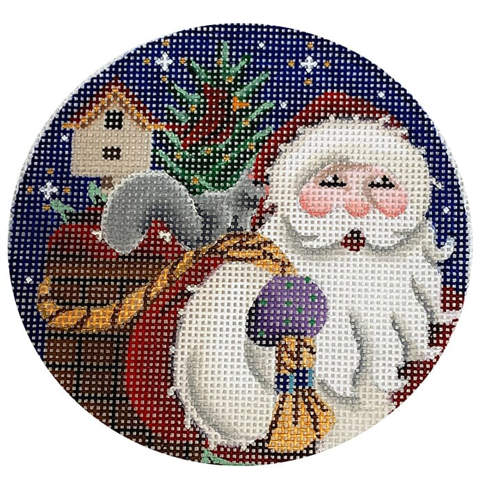 Santa’s Bag of Toys Round Painted Canvas Rebecca Wood Designs  - 1