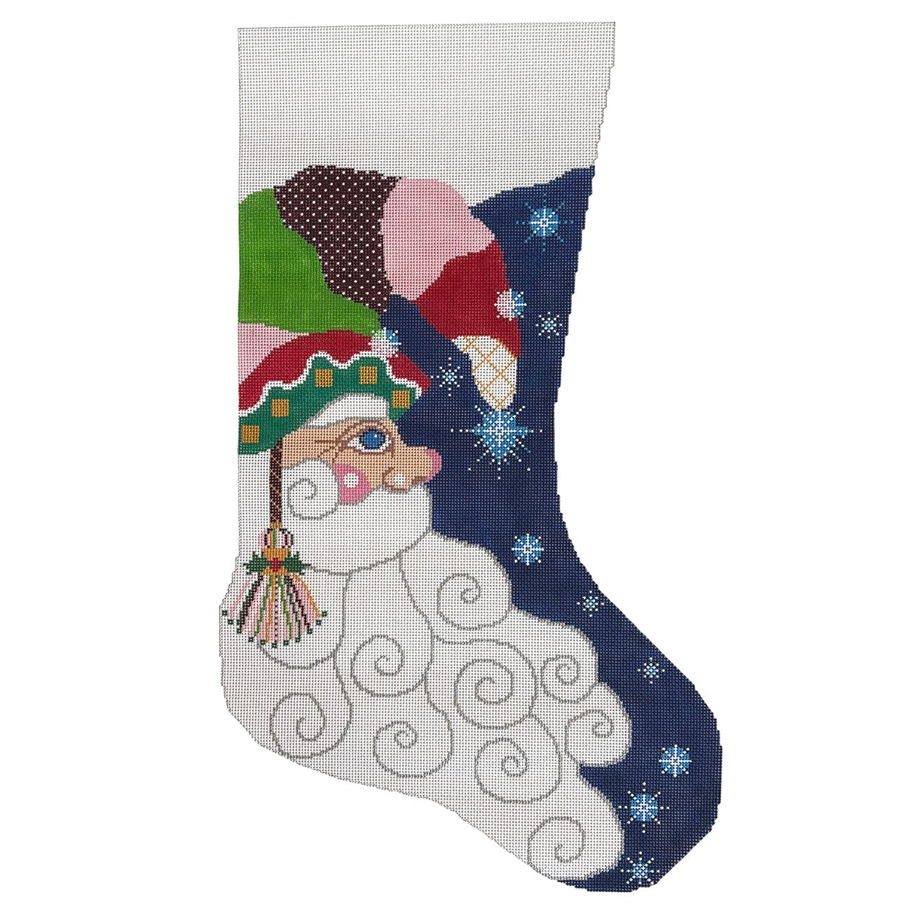 Santa's Profile Stocking Painted Canvas Shelly Tribbey  - 1