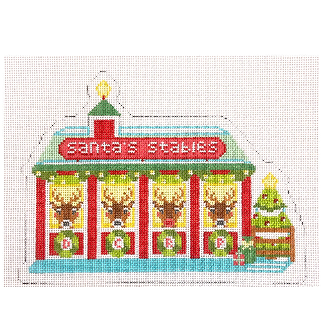 Santa's Stables Christmas Village Painted Canvas Lucky Lotus Needlepoint  - 1