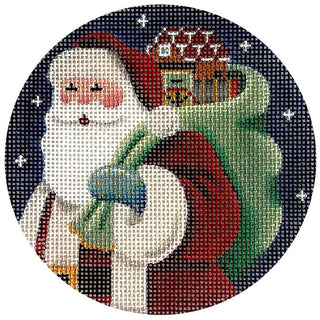 Santa's Toy Sack Round Painted Canvas Rebecca Wood Designs 
