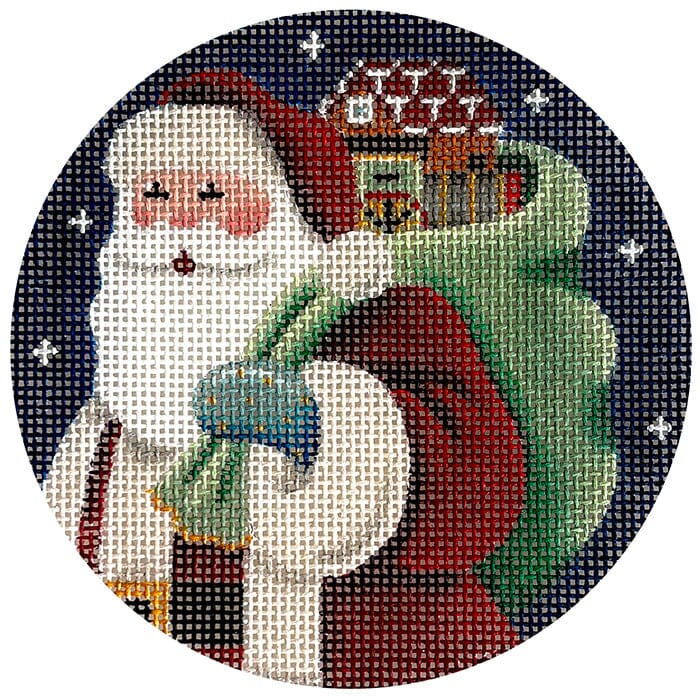 Santa's Toy Sack Round Painted Canvas Rebecca Wood Designs  - 1