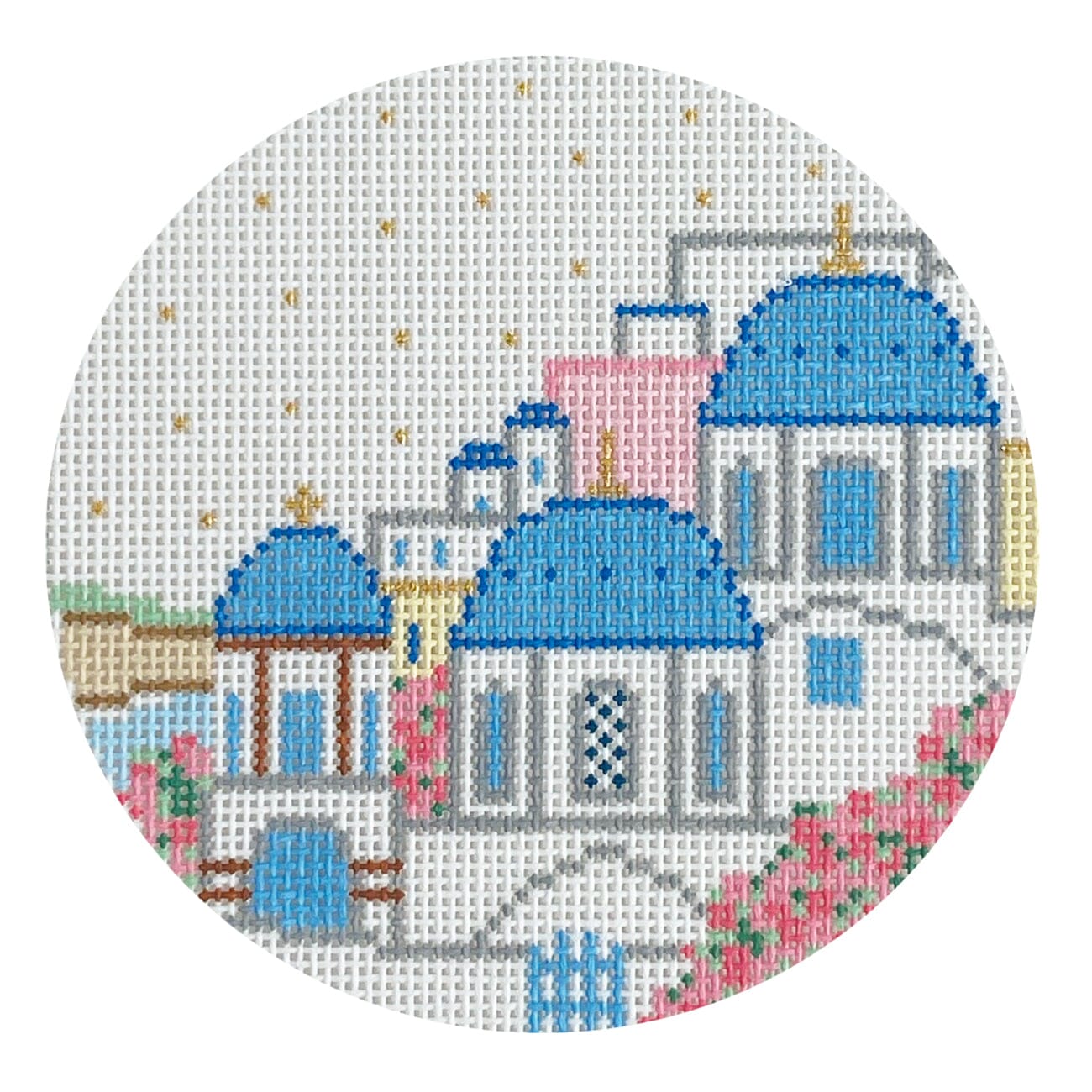 Santorini Sights Round Painted Canvas Coco Frank Studio  - 1