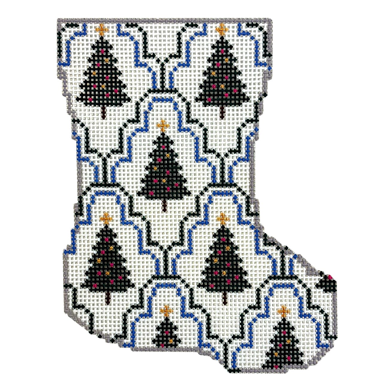 Scallop Christmas Tree Mini Stocking Painted Canvas Frances Mary Needlepoint  - 1