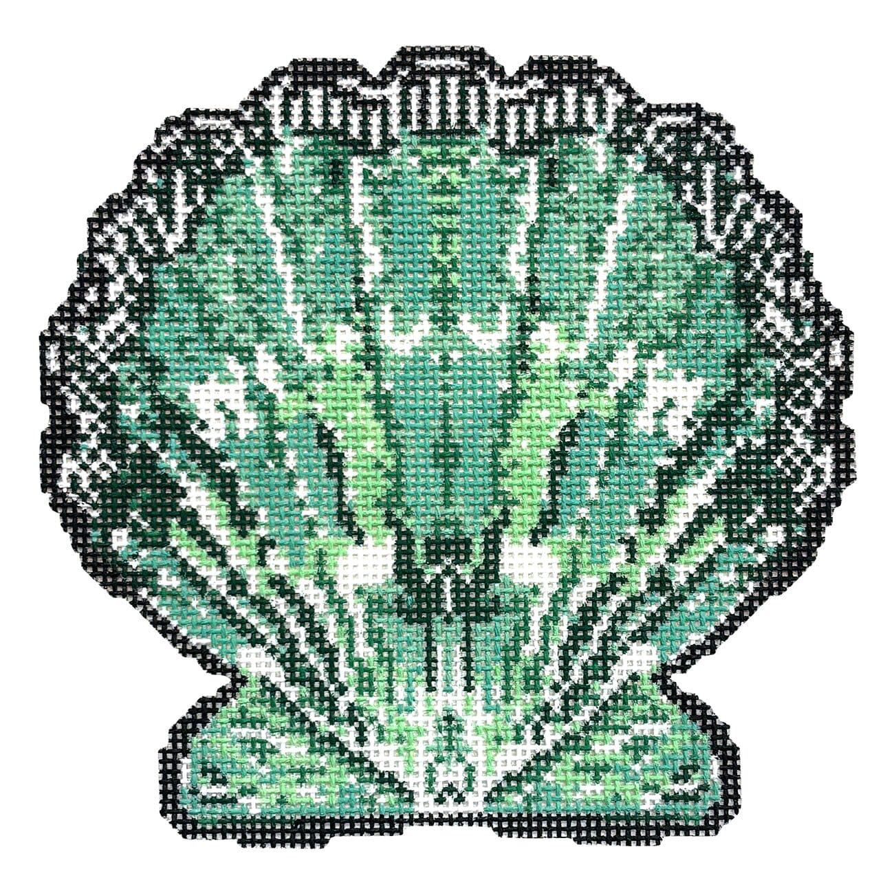 Scallop Ornament   Green Printed Canvas KCN Designers  - 1