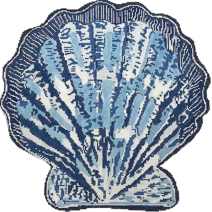 Scallop Pillow Blue Painted Canvas Thorn Alexander  - 1