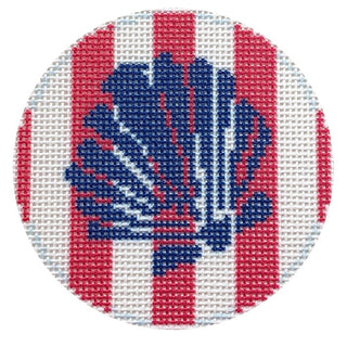 Scallop Shell Stencil Round 3" Printed Canvas Two Sisters Needlepoint 

