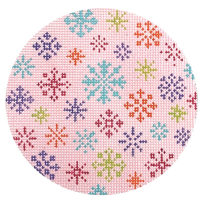 Scattered Snowflakes   Pink Painted Canvas Stitch Rock Designs  - 1