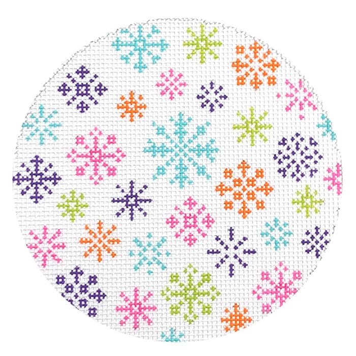 Scattered Snowflakes - White Painted Canvas Stitch Rock Designs 