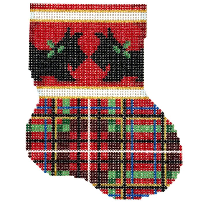 Scottie/Plaid Mini Sock Printed Canvas Two Sisters Needlepoint 
