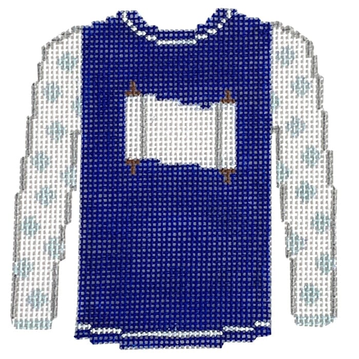 Scroll on Royal Blue Sweater Painted Canvas Kristine Kingston 
