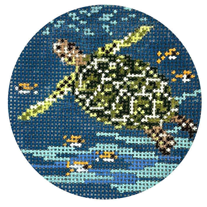 Sea Turtle 3" Ornament Painted Canvas Needle Crossings  - 1