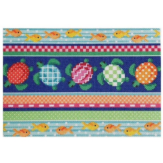 Sea Turtle Collage Clutch Printed Canvas Two Sisters Needlepoint 