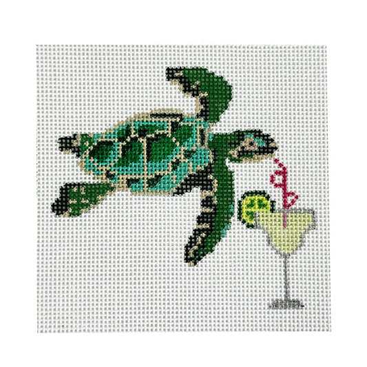 Sea Turtle & Margarita Painted Canvas Blue Ridge Stitchery 