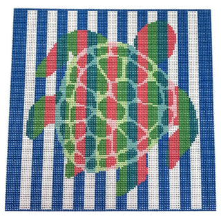Sea Turtle on Stripes Printed Canvas Two Sisters Needlepoint 
