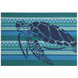 Sea Turtle Stencil/Stripes Clutch Printed Canvas Two Sisters Needlepoint 
