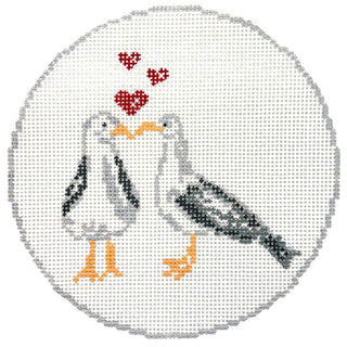 Seagulls in Love Round Painted Canvas KCN Designers 
