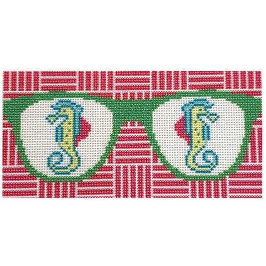 Seahorse Eyeglass Case Printed Canvas Two Sisters Needlepoint 