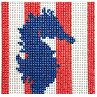 Seahorse Stencil on Coral Coaster Printed Canvas Two Sisters Needlepoint 

