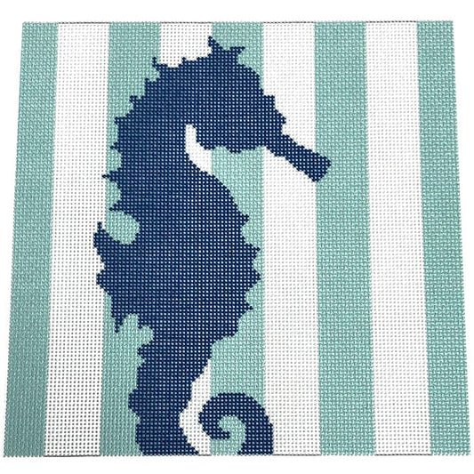 Seahorse Stencil/Aqua Printed Canvas Two Sisters Needlepoint 