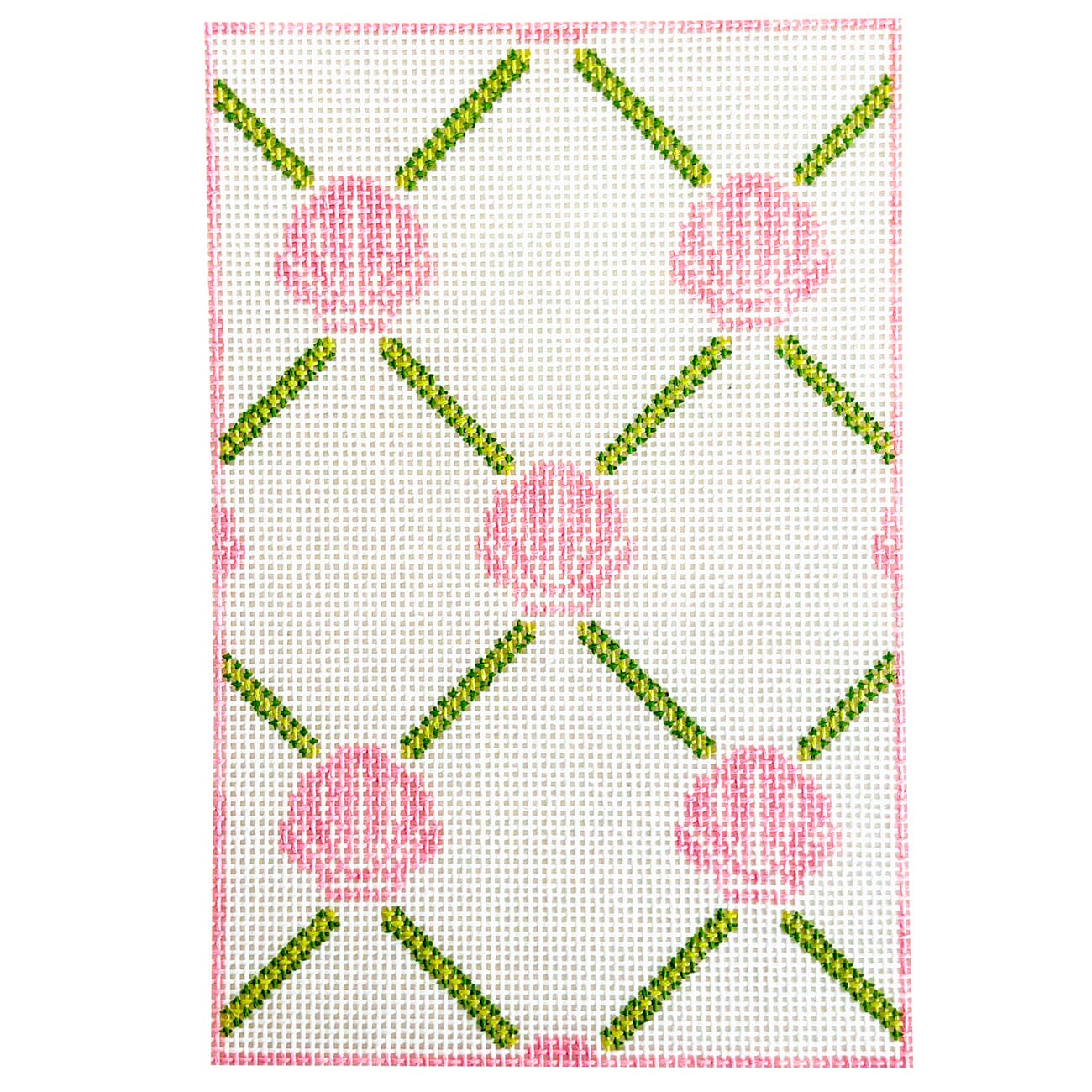Shell Eyeglass Case, Pink/Green Lattice Painted Canvas KCN Designers  - 1