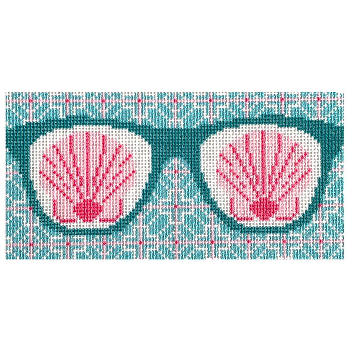 Shells Eyeglasses Case Printed Canvas Two Sisters Needlepoint 
