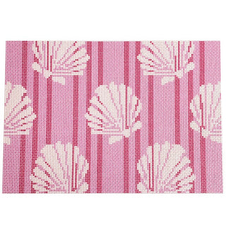 Shells/Stripes Clutch/Pink Printed Canvas Two Sisters Needlepoint 

