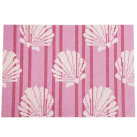 Shells/Stripes Clutch/Pink Printed Canvas Two Sisters Needlepoint 