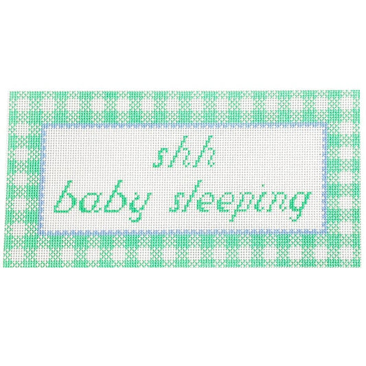 Shh Baby Sleeping Green Gingham Painted Canvas Danae Designs 
