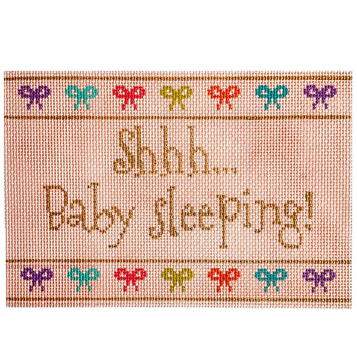 Shhh... Baby Sleeping! Pink Painted Canvas Stitch Rock Designs 