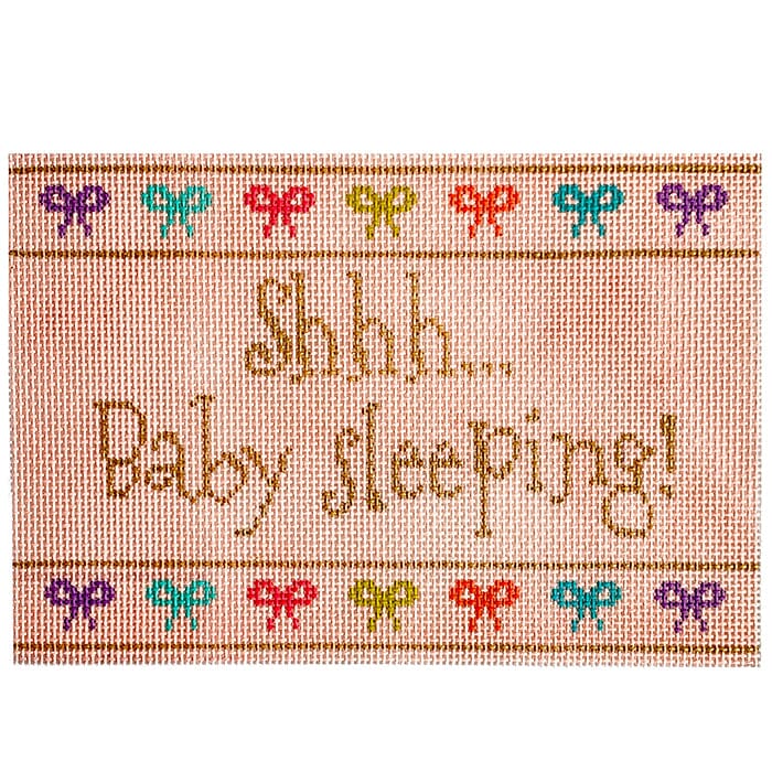 Shhh... Baby Sleeping! Pink Painted Canvas Stitch Rock Designs  - 1