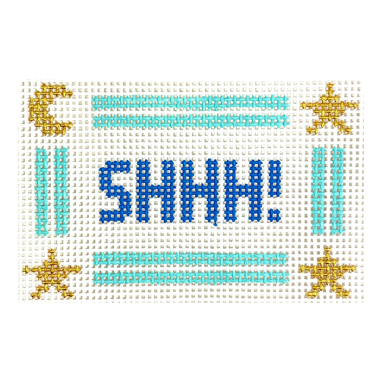 SHHH! Blue Mini Sign Painted Canvas Goodpoint Needlepoint  - 1