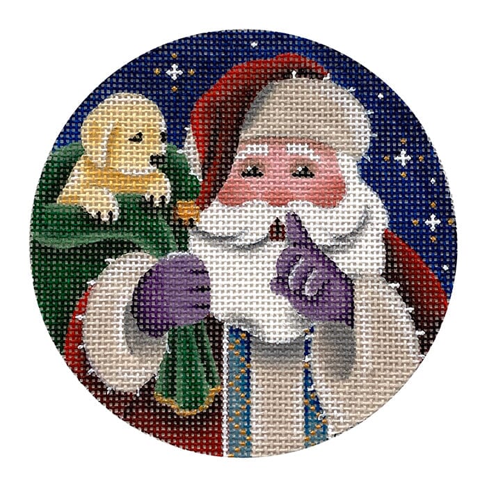 Shhh... Puppy Gift Round Painted Canvas Rebecca Wood Designs  - 1
