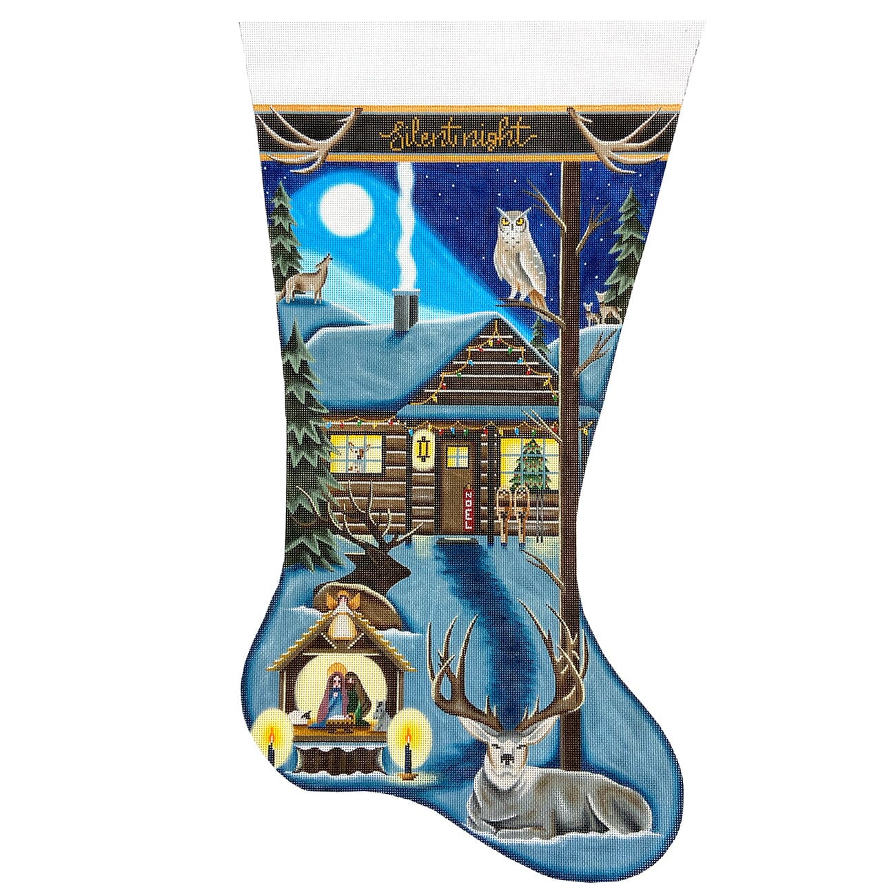 Silent Night Stocking TTR on 18 Painted Canvas Rebecca Wood Designs 
