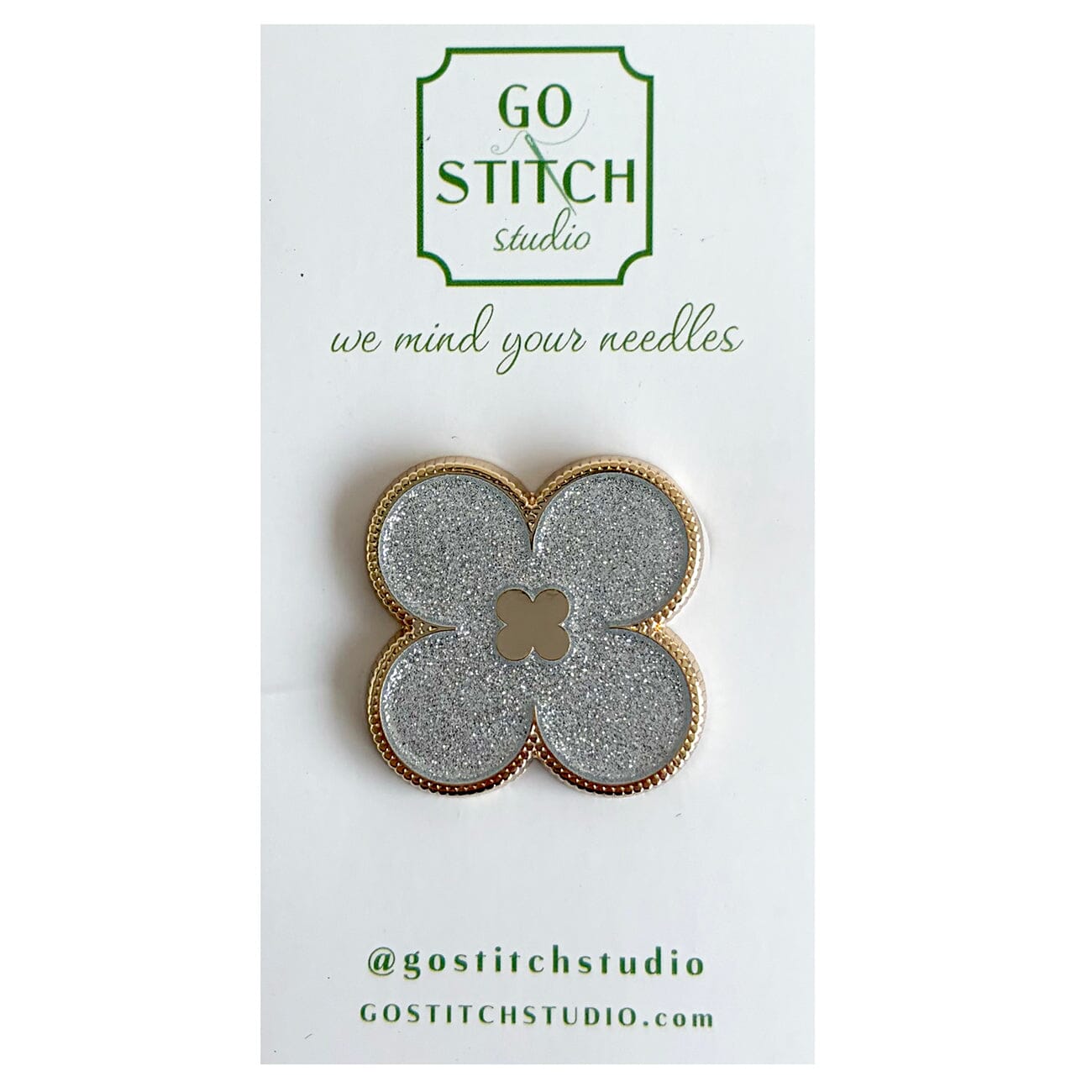 Silver Glitter Clover Needle Minder Accessories Go Stitch Studio 
