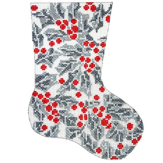 Silver Holly Mini Stocking Painted Canvas The Gingham Stitchery 
