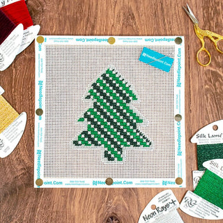 Simple Trees   Green Diagonal Striped Tree Kit Kits Needlepoint To Go 
