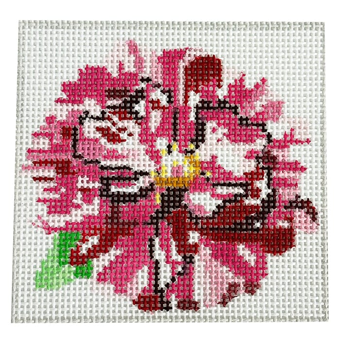Simply Flowers Candy Cane Rose 4" Coaster Painted Canvas Jean Smith 
